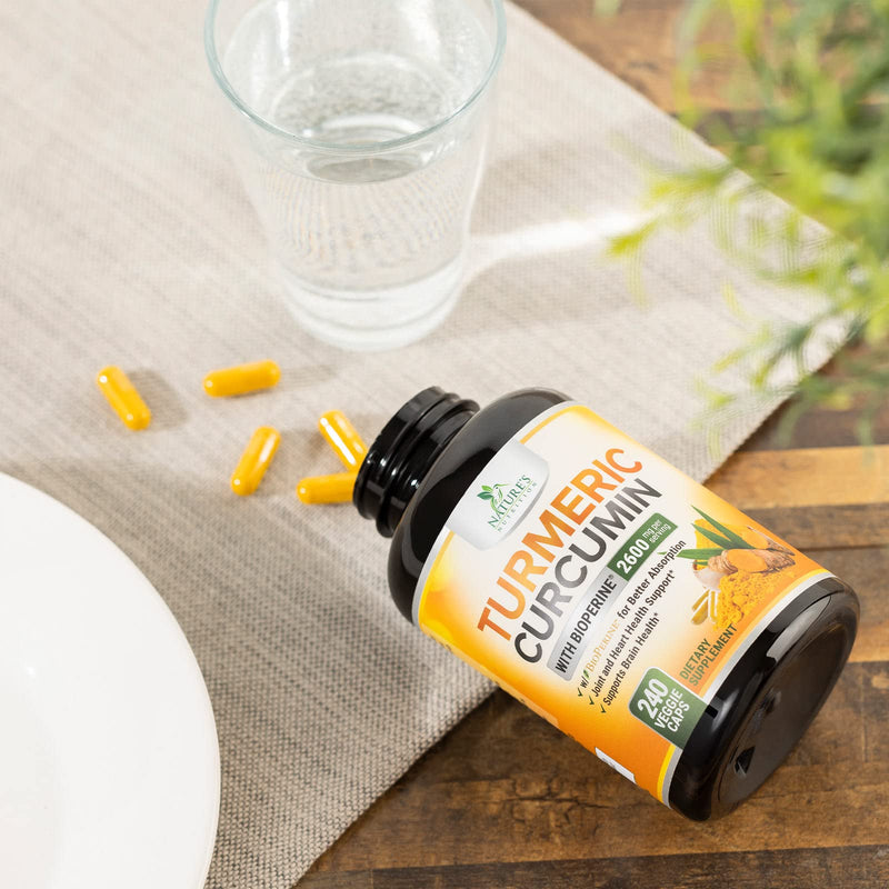 Turmeric Curcumin Supplement with BioPerine 95% Curcuminoids 2600mg with Black Pepper for Best Absorption, Bottled in USA, Best Natural Vegan Joint Support, Nature's Tumeric Capsules - 240 Capsules 240 Count (Pack of 1) - BeesActive Australia