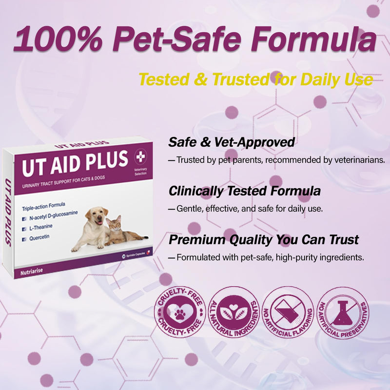 Natural UTI Treatment for Cats & Dogs – Antibiotic-Free Urinary Tract Infection Support Supplement – Bladder & Kidney Health – Incontinence Prevention – 30 Capsules