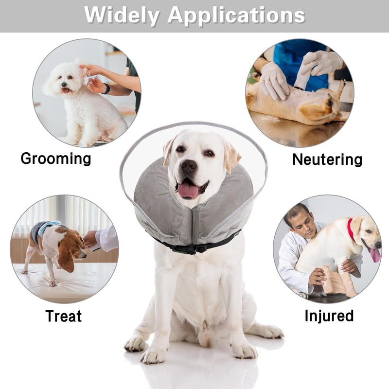 Winmany Inflatable Collar for Dogs Cats Protective Cone Recovery Collar Post Surgery Neuter Adjustable Pet Donut Collar with Baffle Prevents Biting and Scratching (Grey, XL) Grey - BeesActive Australia