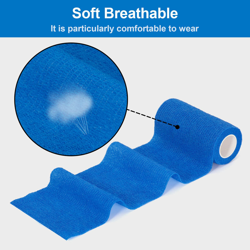 12 Roll Self-Adhesive Bandage 10cm Cohesive Bandage Self-Adhesive Bandage Bandage Elastic Bandage for Fingers, Hand Cohesive Bandage Fixing Bandage Pet Vet Wrap for Horse Dog Bandages (Blue) Blue - BeesActive Australia