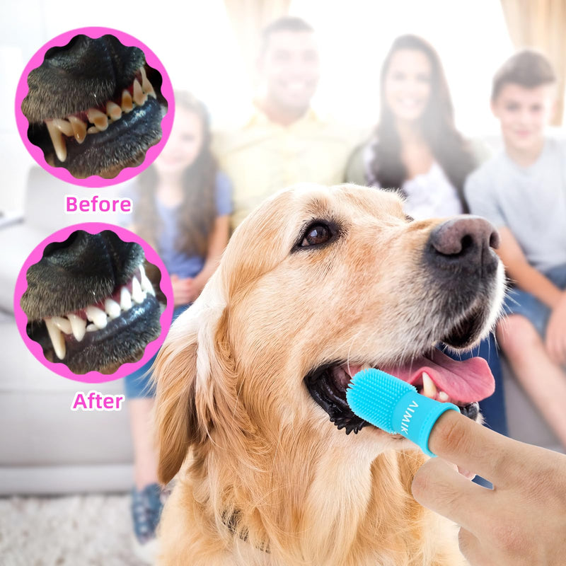 VIWIK Dog Bath Gloves with 4Pack Dog Toothbrush, Dog Grooming Kit, Dog Finger Toothbrush for Small Breed, Medium Large Dogs, Silicone Dog Washing Gloves with High-Density Teeth, Pink - BeesActive Australia