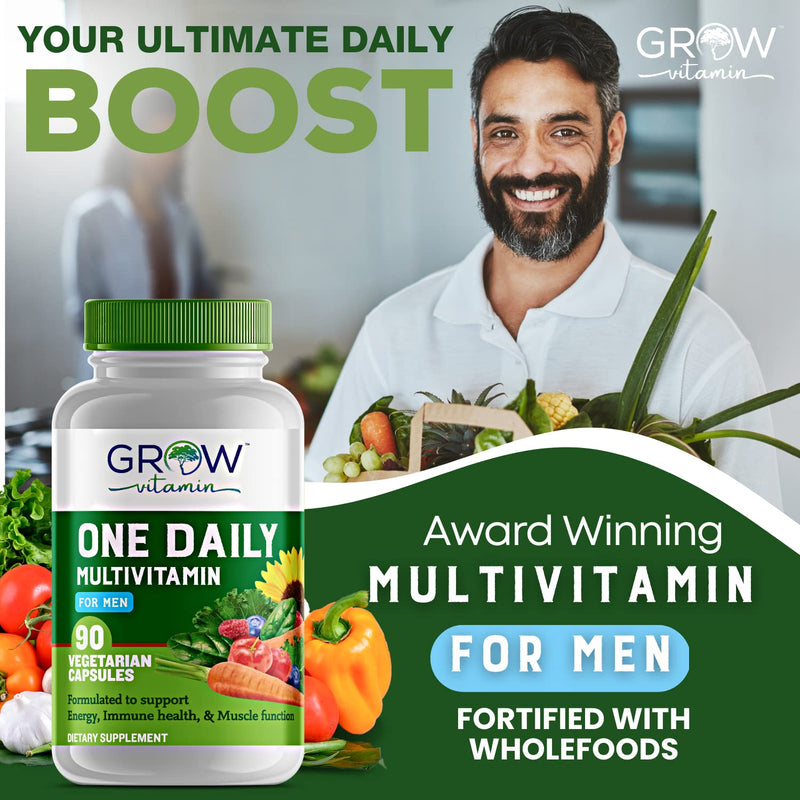 One Daily Multivitamin for Men - 90 Capsules | Vitamins & Minerals, Organic Whole Foods, Boost Energy & General Health, Non-GMO, 3 Month Supply