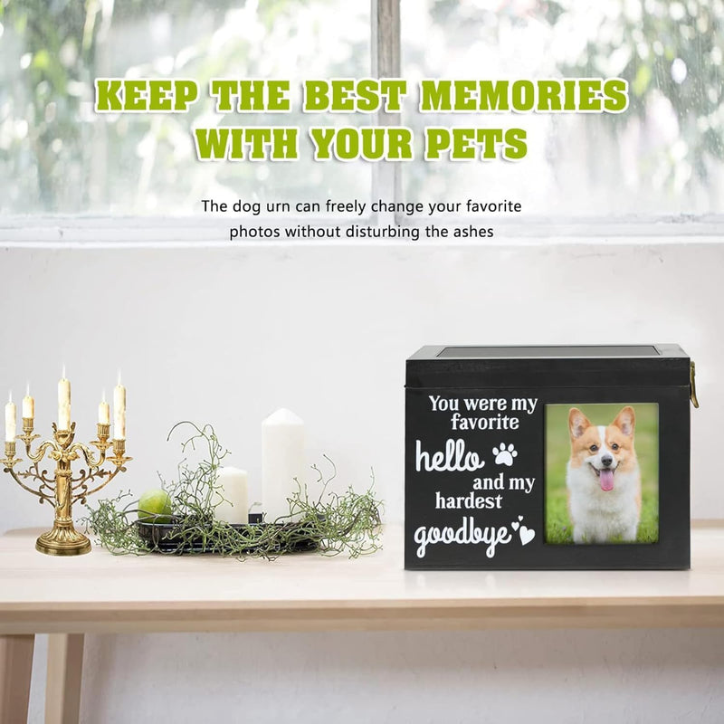Hoclauho Wooden Pet Urn with Photo Display and Lock, Memorial Box for Dog or Cat, Memorial Urn for Dog and Cat Ashes (Black, 20*15.3*14) 20*15.3*14 Black - BeesActive Australia