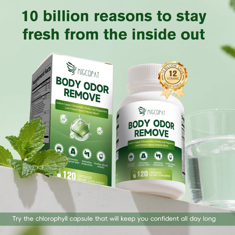 Chlorophyll Body Deodorizing Supplement, Chlorophyll Capsules with Parsley & Peppermint, Probiotic, Green Tea, Jerusalem Artichoke, Prebiotic, Supports Fresh Breath & Whole-Body Freshness, 120 Caps 120 Count (Pack of 1) - BeesActive Australia