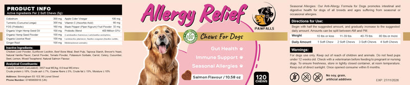 Allergy Relief Chews for Dogs – Itchy Skin, Hot Spots & Seasonal Allergy Support – Anti-Itch Supplement with Omega-3, Quercetin & Probiotics – Salmon Flavor – 120 Soft Chews