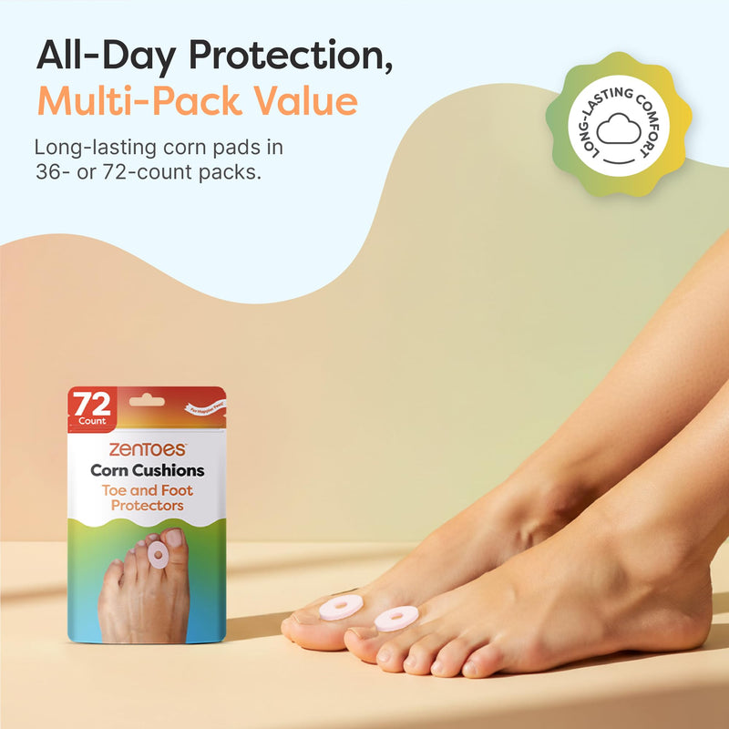 ZenToes Corn Pads for Toes, Anti-Friction Callus Cushions for Sensitive Skin, Soft Corn Cushions, Waterproof & Breathable, 72 Count 72 Count (Pack of 1) - BeesActive Australia