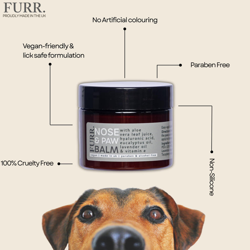 FURR Paw & Nose Balm for Dogs 2 x 50ml, Lick-Safe, Natural Healing & Hydration for Dry Noses & Cracked Paws, Aloe Vera, Hyaluronic Acid & Vitamin E, UK Made