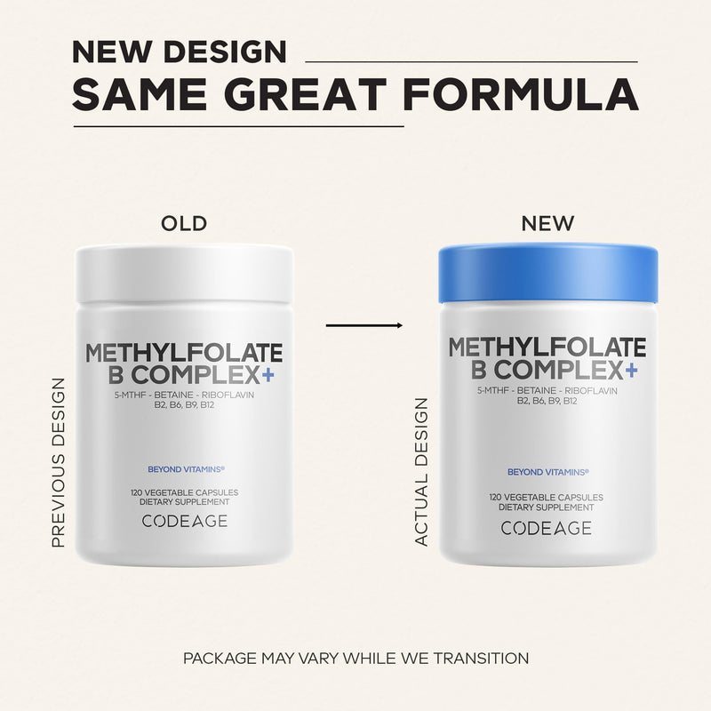Codeage Methylfolate B Complex, 5-MTHF, Methylcobalamin B12, 120 Capsules | Methylfolate B-complex with active 5-MTHF, methylcobalamin B12, riboflavin B2, B6 and betaine. Non-GMO.