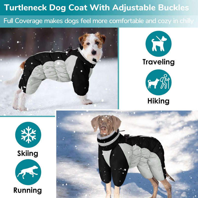 MIGOHI Full Body Dog Coat, Reflective Warm Dog Winter Coat with Harness, Turtleneck Fleece Dog Jacket for Small Medium Large Dogs, Four-Legged Windproof Waterproof Dog Snowsuit with Zipper XX-Large Black - BeesActive Australia