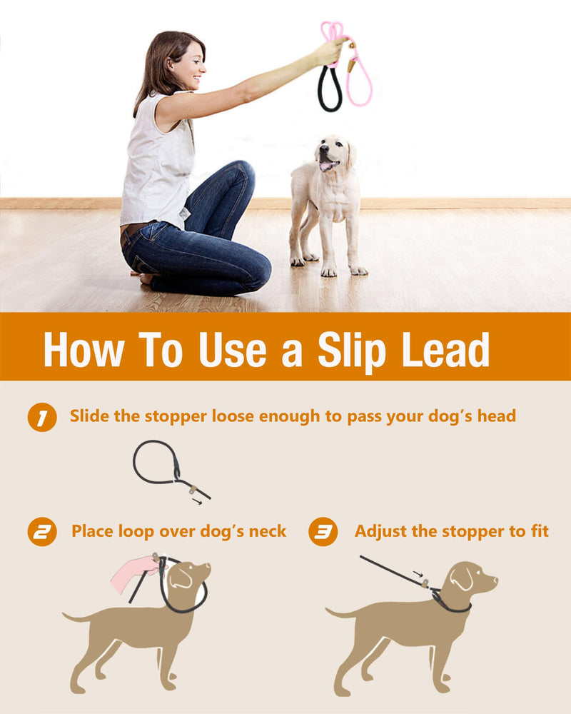 lynxking Dog Leash Slip Lead 5 6 8 FT Dog Training Leash Strong Heavy Duty Braided No Pull Training Lead Leashes for Small Medium Large Dogs Blue Slip Lead-Large 1/2in x 5ft - BeesActive Australia