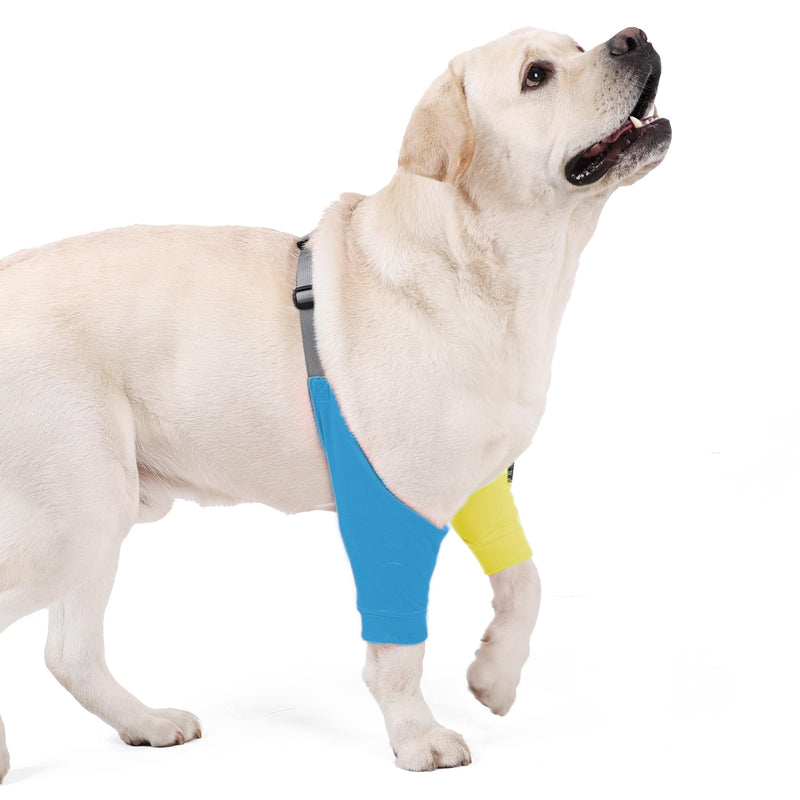 Dog Elbow Protector - Dog Sleeves for Wounds Front Legs, Keep the Elbow Wound Clean, with Inner Padding to Protect the Elbow Joint, Cone Collar Alternative to Stop Licking Wounds (Yellow Blue,L) L Yellow Blue