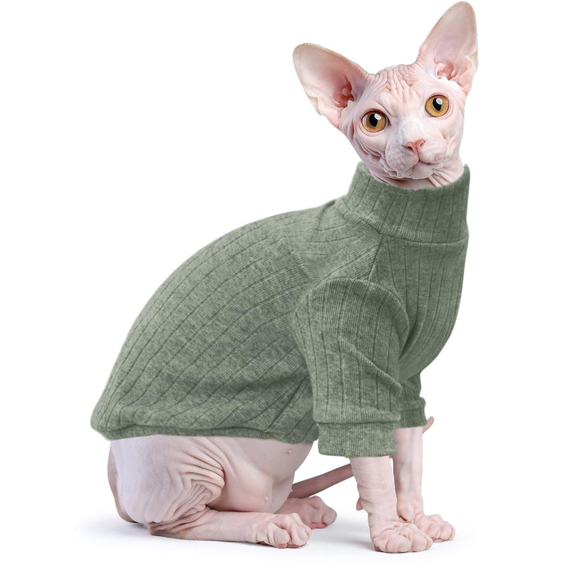 Idepet Sphynx Hairless Cats Sweater Shirt Kitten Soft Puppy Clothes Pullover Cute Cat Pajamas Jumpsuit Cotton Apparel Pet Winter Turtleneck for Cats and Teacup Chihuahua Small Dogs(Green,S) Green Gray - BeesActive Australia