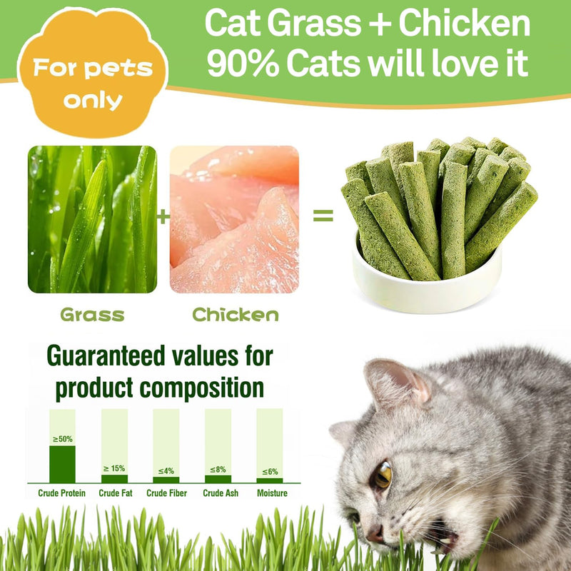 30g Cat Grass Sticks, Freeze Dried Cats Grass Teething Stick, Edible Cat Chew Toy for Teeth Cleaning Dental Health and Hairball Removal 30g
