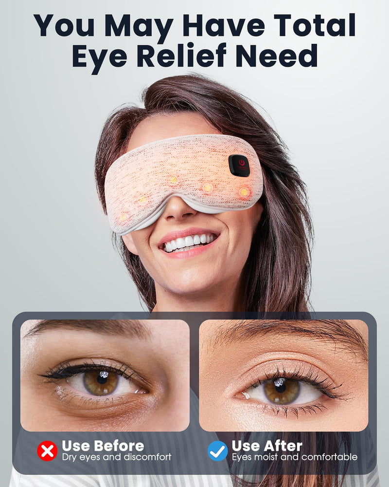 Heated Eye Mask - Cordless Eye Mask for Dry Eyes, FSA - HSA Eligible, Eye Relief, Improved Sleep, Washable Eye Heating pad for Travel and with Replaceable Shell (Gray) Gray