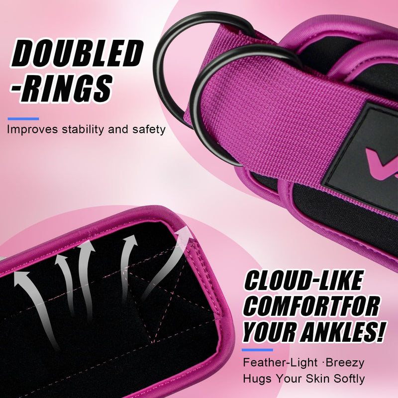 WHATAFIT Ankle Resistance Bands with Cuffs, Ankle Bands for Working Out, Ankle Resistance Band for Leg, Booty Workout Equipment for Kickbacks Hip Fitness Training, Exercise Bands for Butt Lift Women