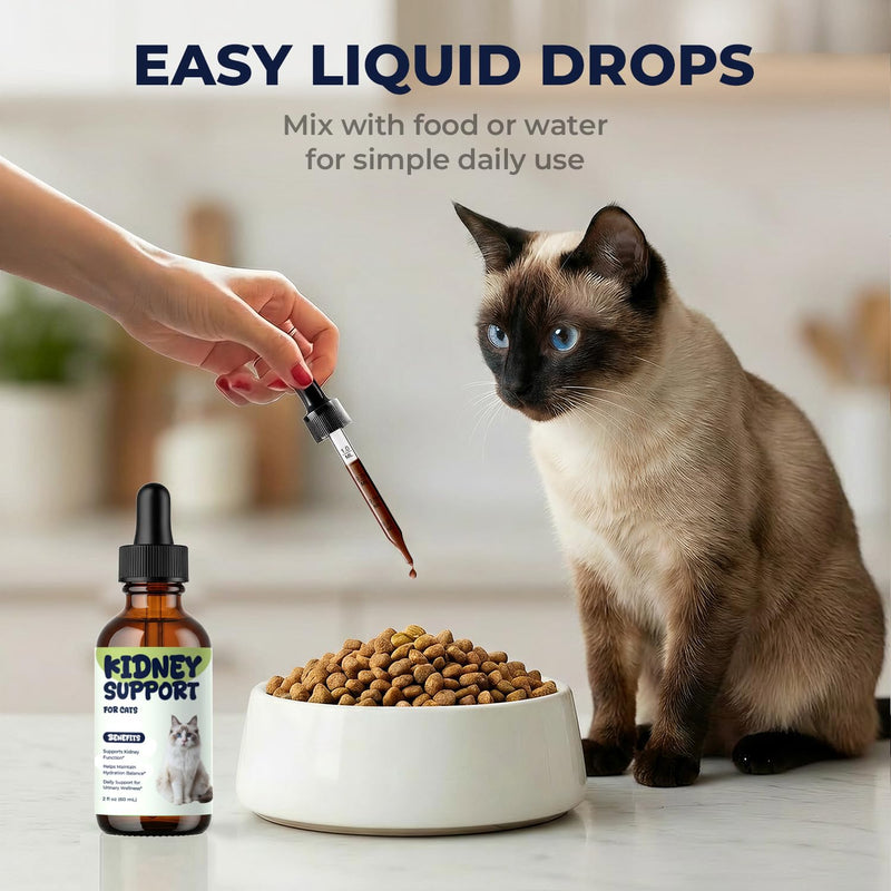 Cat Kidney Support for Cats, Kidney & Urinary Support Liquid Drops, Helps Maintain Hydration Balance, Appetite & Daily Comfort for Cats with Changing Drinking & Urination, 2 fl oz
