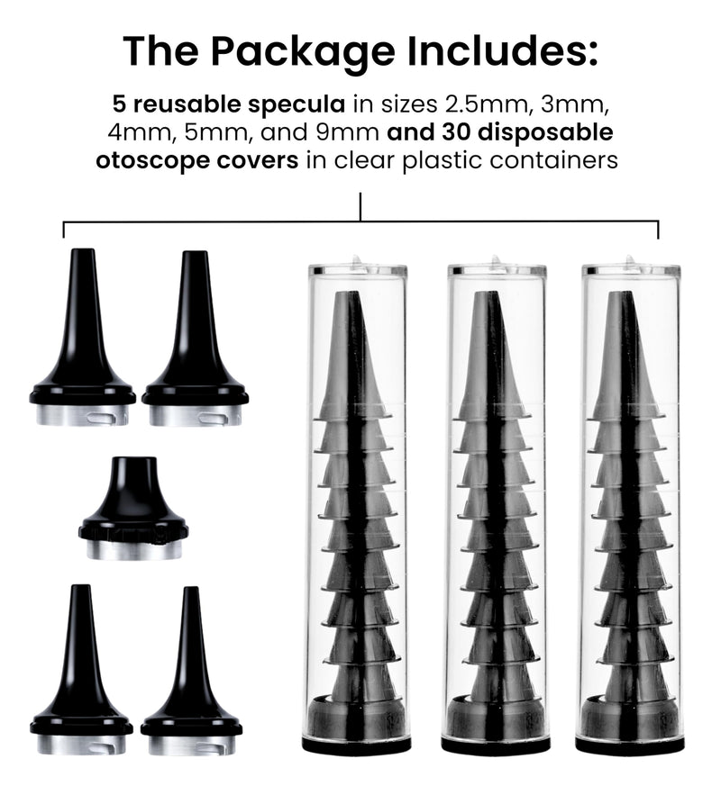 Zyrev ZetaLife Otoscope Cover Combo Pack of 30 Disposable Ear Specula Tips and 5 Reusable Speculum, Disposable and Reusable Ear Otoscope Covers - BeesActive Australia