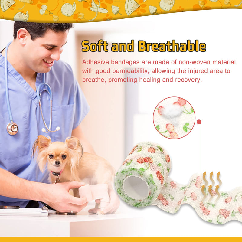Vet Wrap Cute Fruit Self Adhesive Bandage Wrap, 6 Pack Adhesive Non Woven Bandage Wrap, Breathable Self Stick Bandages Wrap, 2 Inch Paw Bandages for Dog Cat Horse Pet Animals Wounds Cute Fruit-2 Inch - BeesActive Australia