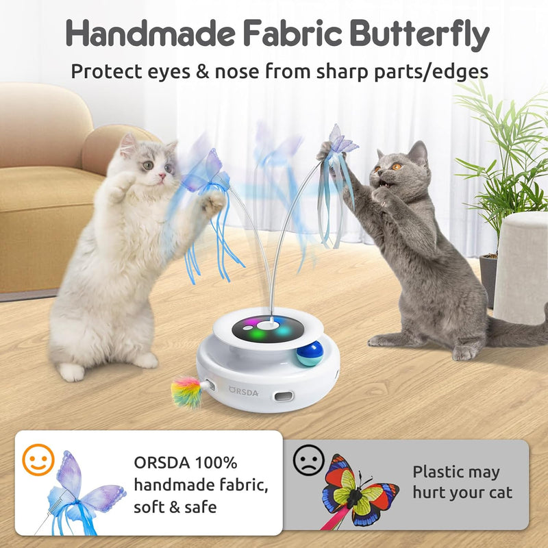 ORSDA Cat Toy, 3-in-1 Automatic Cat Toys for Indoor Cats, Electronic Whack a Mole, Fluttering Butterfly,Track Balls Kitten Toy, Rechargeable Power Interactive Feather Toys for All Breeds White - BeesActive Australia