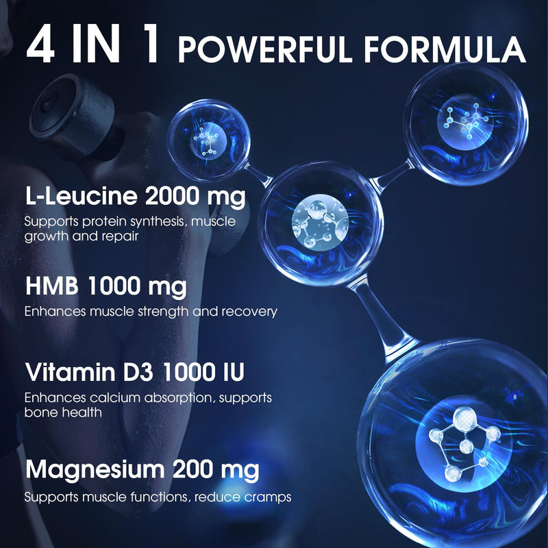 HMB Leucine Supplement Gummies, L-Leucine HMB with Vitamin D3 Magnesium Chewables for Men & Women, Amino Acid, Vegan, Sugar Free, 120 Count