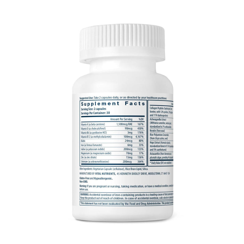Vital Nutrients Hair Growth Vitamins Complex for Women - Hair Growth Supplement Supports Fuller, Thicker, Stronger with Keratin, Ashwagandha, Hops and Biotin - Vegan, Dairy, Gluten Free - 60 Count