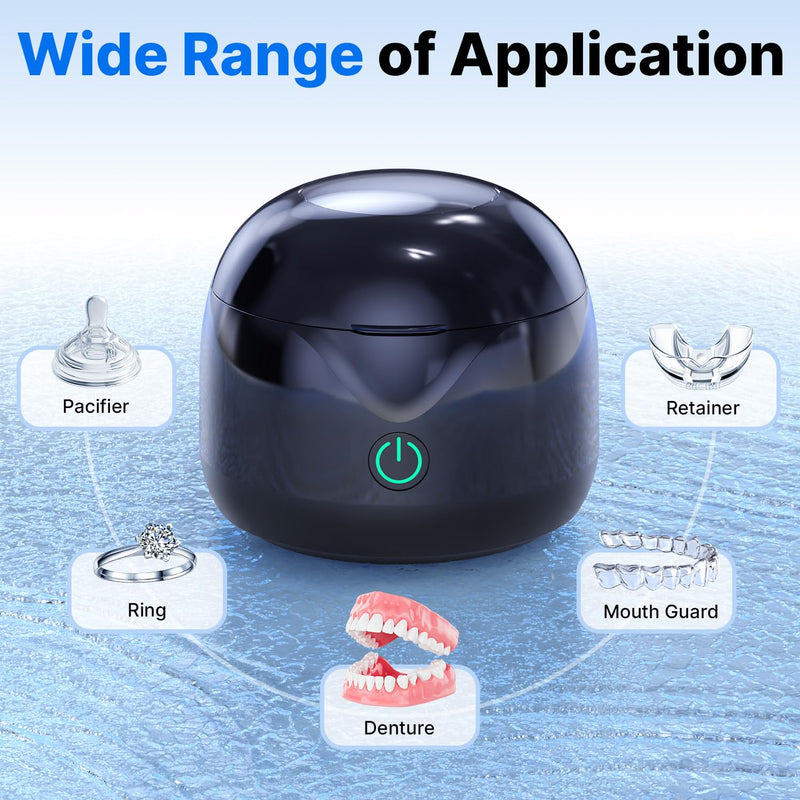 CXRUY Ultrasonic Retainer Cleaner - UV Dental Cleaning Pod Night Guard Cleaner for Dentures, Aligner, Braces, Toothbrush Heads, Jewelry (Black) Black - BeesActive Australia