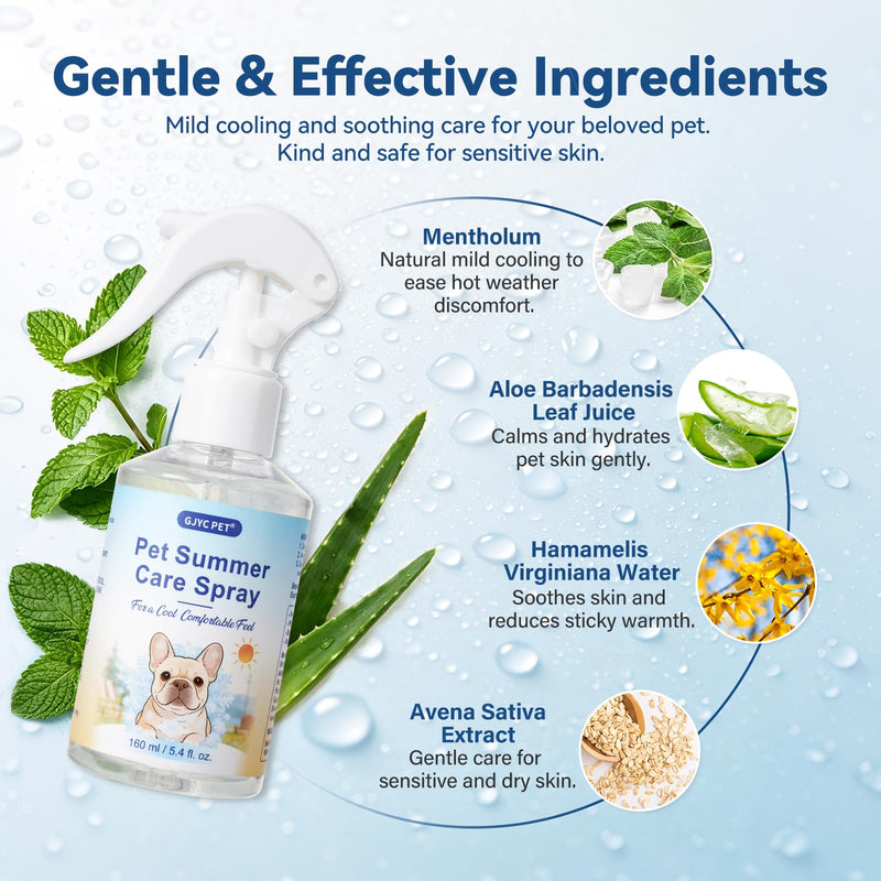 Dog Cooling Spray 160ml – Fast Refreshing Mist for Summer at Home & in The Car, with Menthol, Aloe Vera & Oat, Ideal for Brachycephalic, Double-Coated & Senior Dogs