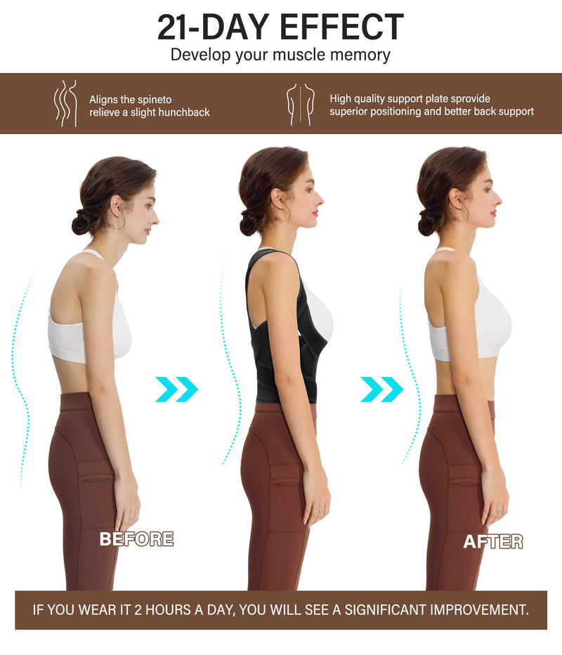 URSEXYLY Back Brace Posture Corrector for Women Breathable Posture Brace Adjustable Full Back Support Brace,Upper and Lower Back Pain Relief(Medium,Black) Medium Black