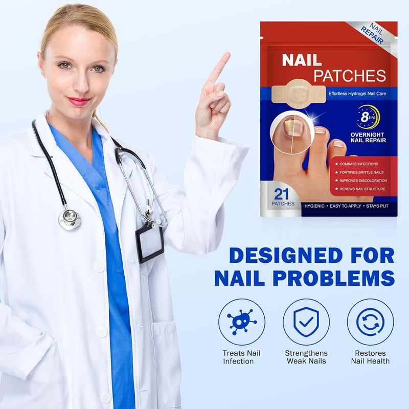 Nail Patches, 42P Nail Patches for Toenails, Nail Treatment Patches Extra Strength, Extra Strong 8-Hour Repair Nail Plasters, Overnight Toe Nail Care Repair for Damaged Nails
