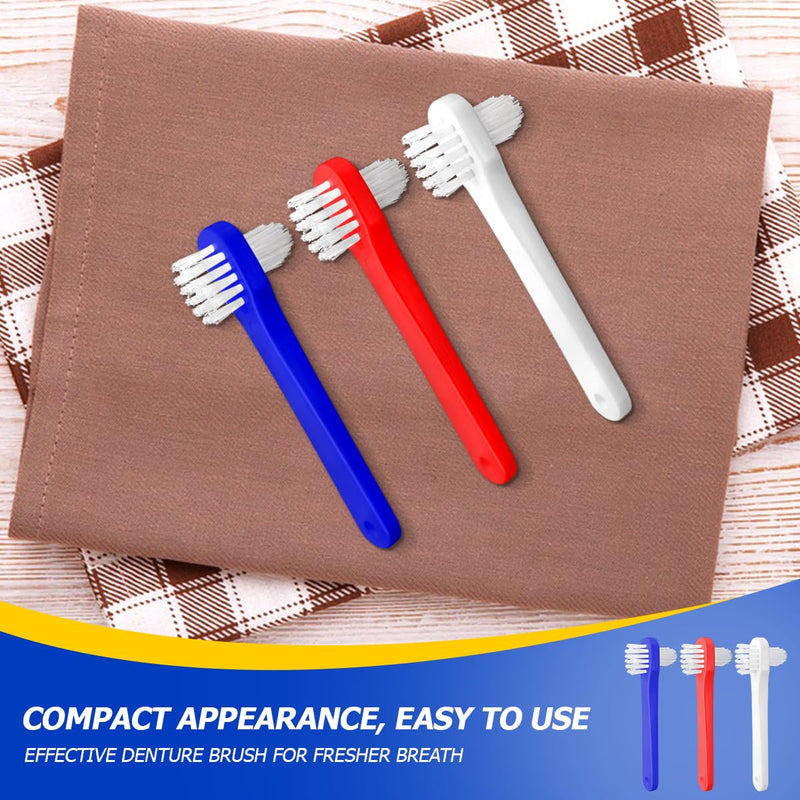3Pcs Denture Brush Double Heads Toothbrush Multi Layered Hard Hygiene Denture Cleaner T-Shape False Teeth Cleaning Tool (Red,White,Blue) - BeesActive Australia