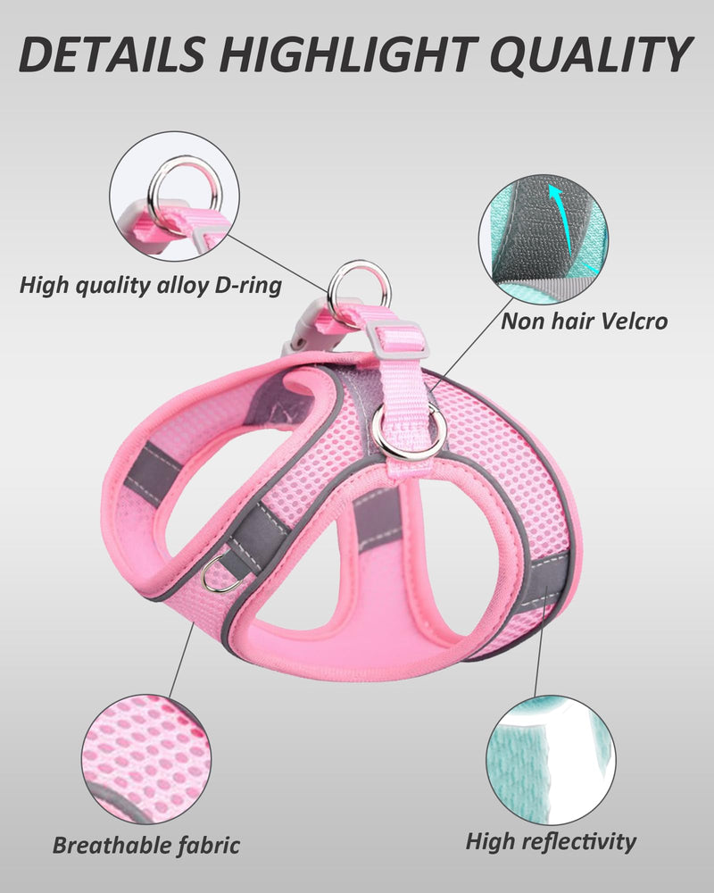 Dog Harness for Small Medium Large Dogs No Pull, Puppy Harness and Leash Set, Puppy Harness for Small Dogs, Step in Harness for Small Dogs, Small Dog Harness, mesh Dog Harness. (Pink, XS) Pink - BeesActive Australia