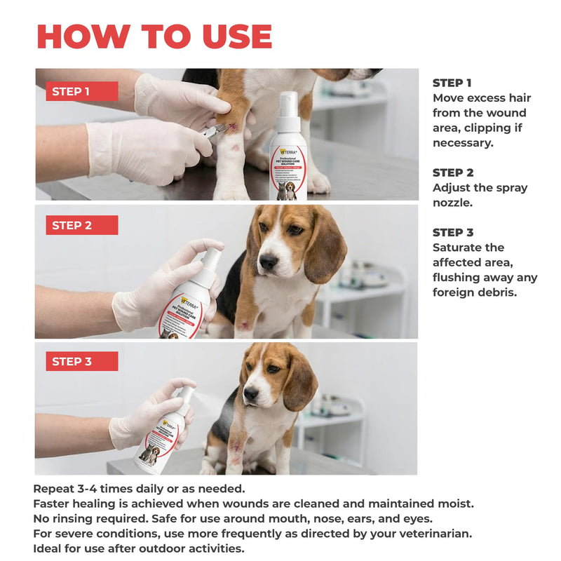Dog and Cat Wound Care Spray for Dogs & Cats – Vet Recommended Skin Cleansing Spray, Helps Clean Minor Cuts & Scratches, Supports Skin Hygiene, Gentle No-Sting Formula - 3.38 Oz 100 Ml