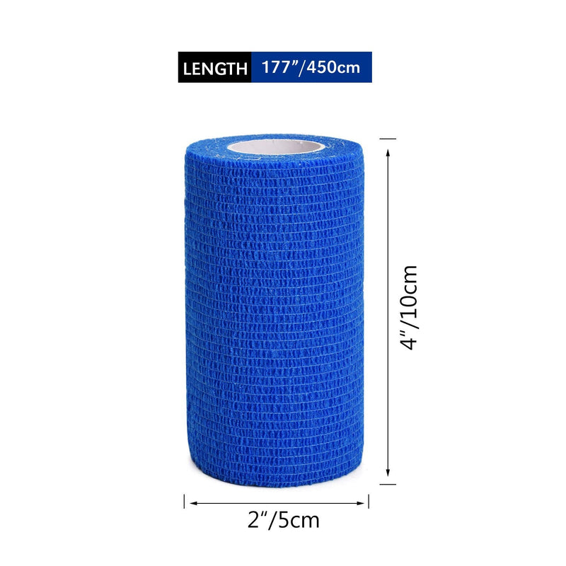 12 Pack Self Adherent Cohesive Wrap Bandages, 5 Yards Elastic First Aid Tape Medical Vet Wrap for Sports Protection and Wrist Ankle Knee Leg Sprains & Swelling (Blue, 4" x5yd / 10cmx4.5m) Blue 4"x5yd/ 10cmx4.5m - BeesActive Australia