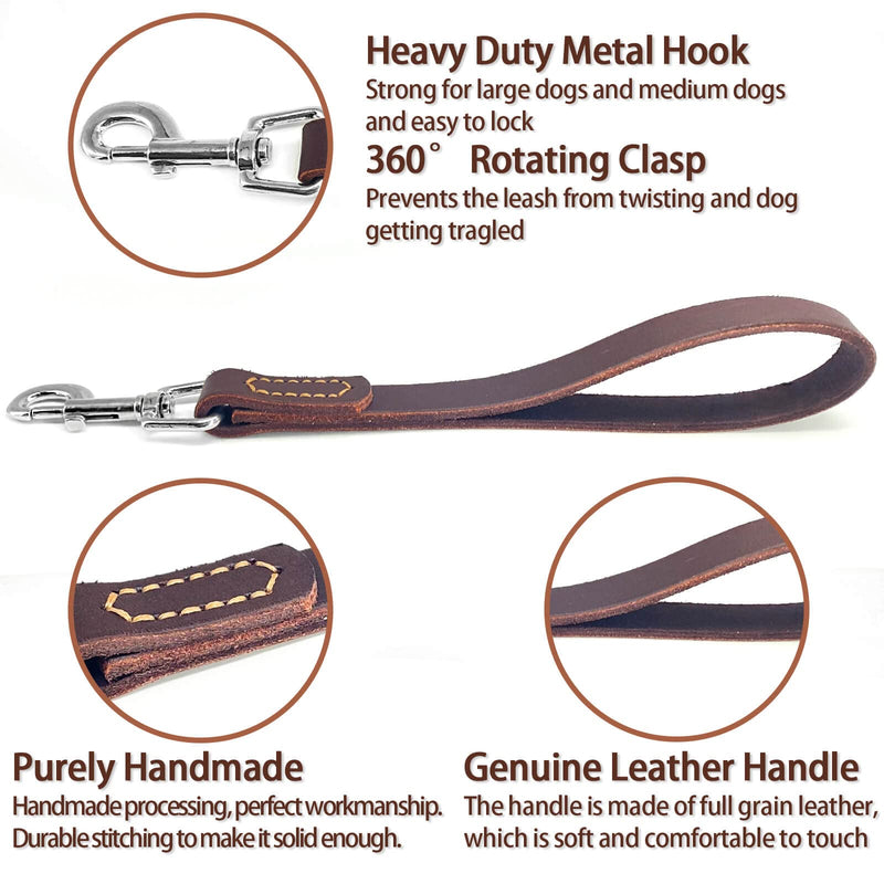 Leather Short Dog Lead, Strong Traffic Pet Lead with 360º Heavy Duty Metal Hook, Short Dog Leash for Big Large Medium Dogs Training and Walking. - BeesActive Australia