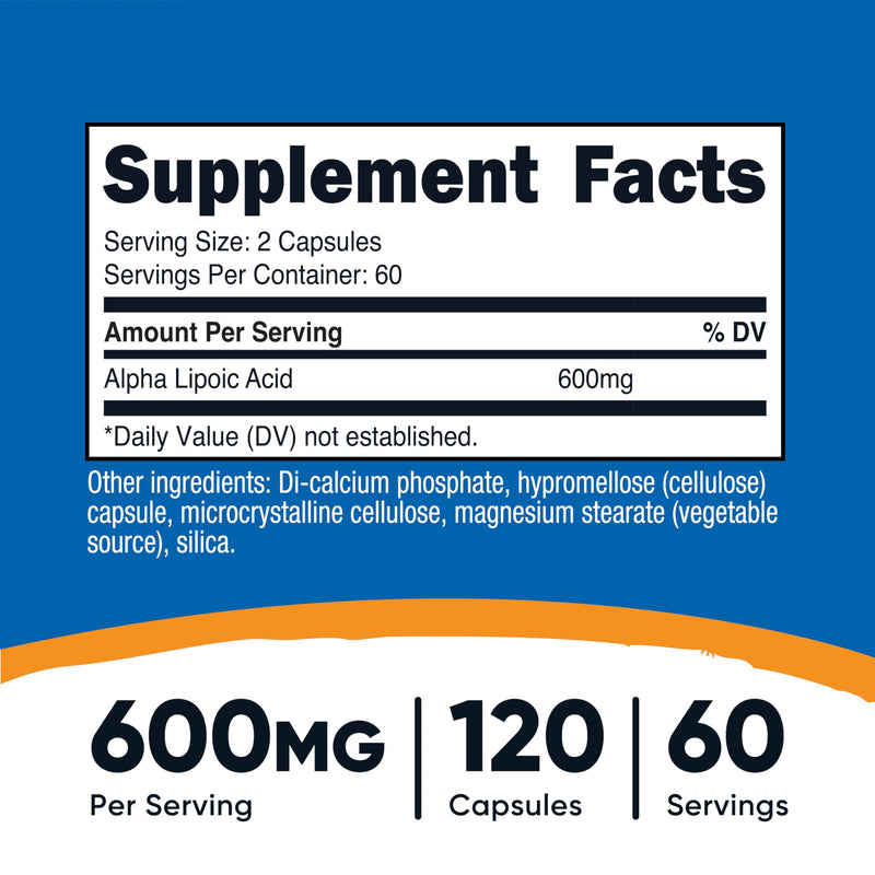 Nutricost Alpha Lipoic Acid (600mg) 120 Capsules, 60 Servings | Plant Based Caps, GMO-Free Unflavored 120 Count (Pack of 1)