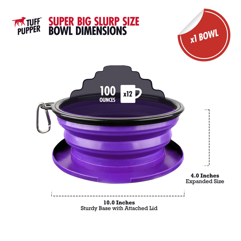 Tuff Pupper SuperBigSlurp Collapsible Dog Bowls, Extra Large Capacity, Portable, Food Safe, Odorless, Non-Toxic Silicone Ultra Violet XXL (100oz) - BeesActive Australia