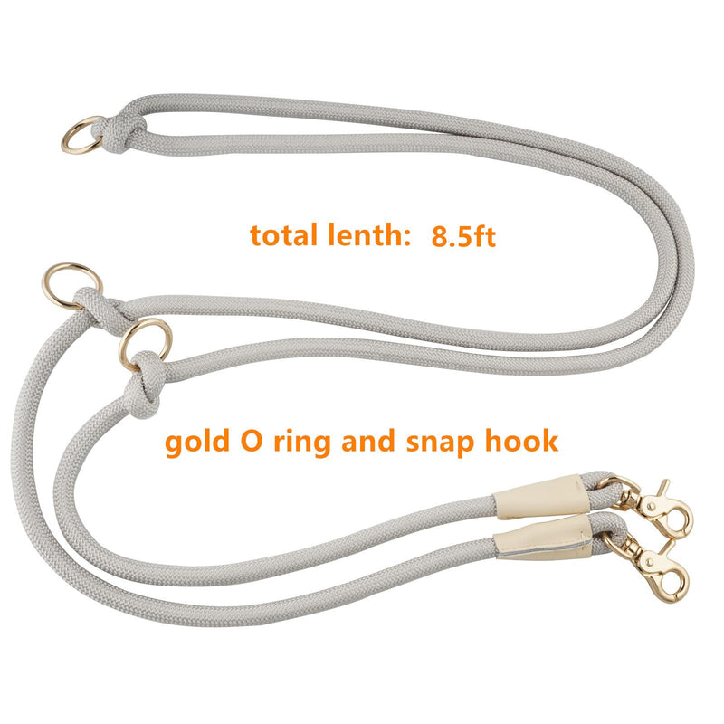 8.5ft Multifunctional Hands Free Nylon Rope Waist Dog Leash, Adjustable Shoulder Crossbody Walking Lead 8.5ft x 10mm Light Grey