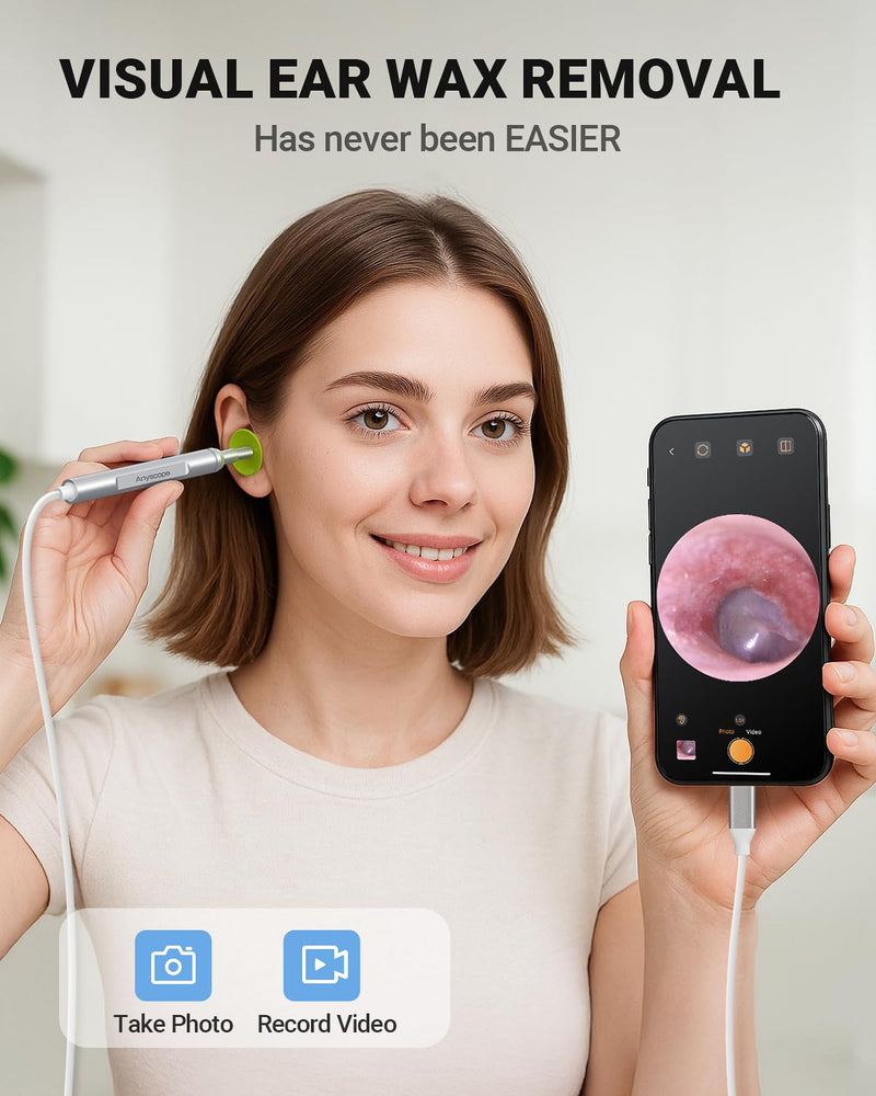 Digital Otoscope Compatible with iPhone and Android Devices, HD Ear Camera with Ear Wax Removal Tools, Video Ear Scope Otoscope with Light, Capture Photos and Videos (Silver) Silver - BeesActive Australia