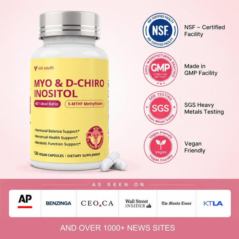 Myo-Inositol & D-Chiro Inositol 40:1 With Methylfolate, ALA & Chromium | with Vitamin D3, Hormone Balance, Ovarian Function, Regular Cycles, Third-Party Tested, Vegan, 120 Capsules, hormone harmony