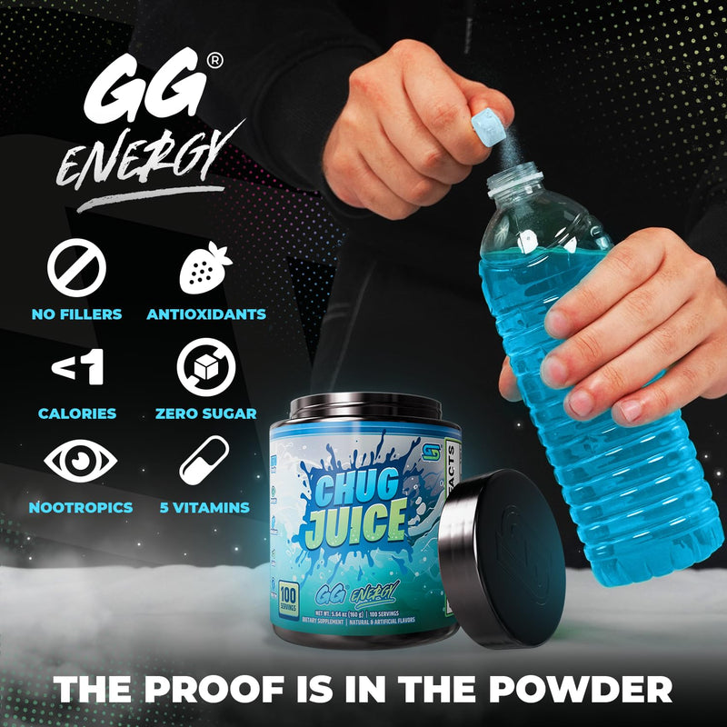 Gamer Supps GG Energy - Chug Juice by LazarBeam (100 Servings) - Keto Friendly Gaming Energy and Nootropic Blend, Sugar Free + Caffeine + Vitamins + Immune Support, Powder Drink