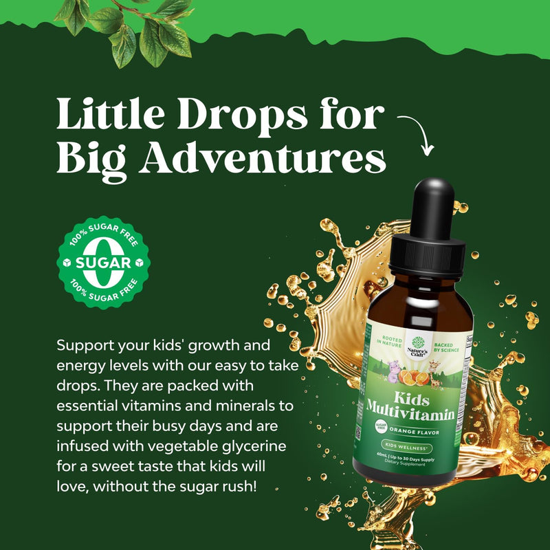 Natures Craft Liquid Multivitamin for Kids Immunity Support - Yummy Toddler Supplement with a C D3 E B6 and Vitamins of All Ages High Absorption 2Fl Oz (Pack of 1)