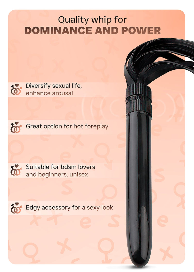 Whip Black Cosplay Play Black Leather Riding Whip Crop Whip Small Leather Whip Vegan Riding Whip Starter kit Flogger - BeesActive Australia