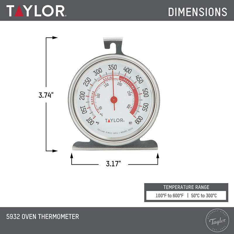 Taylor 5932 Large Dial Kitchen Cooking Oven Thermometer, 3.25 Inch Dial, Stainless Steel, Oven Thermometers, Silver - 2 Pack Pack of 2 - BeesActive Australia