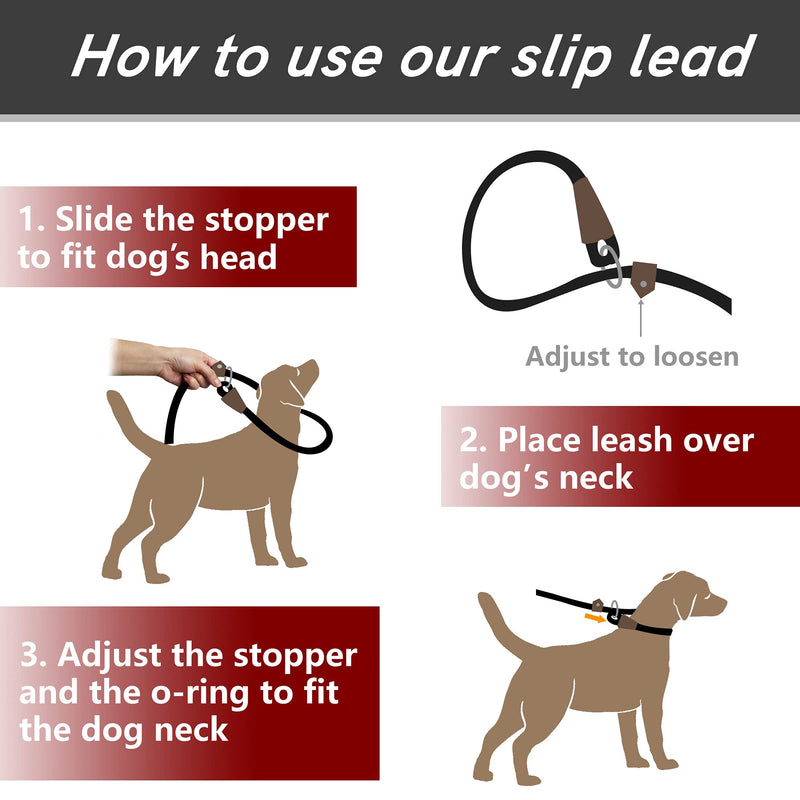 PetiFine Slip Lead Dog Leash,6FT x 1/2" Reflective Durable Dog Training Leash, Heavy Duty Adjustable Nylon Dog Rope Leash Slip Leash for Small Medium Large Dogs (Blue) Blue 1/2" x 6 FT - BeesActive Australia