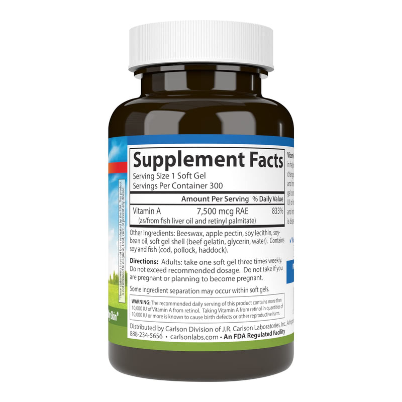 Carlson Labs Vitamin A with Pectin, 25000 IU, 300 Softgels 300 Count (Pack of 1)