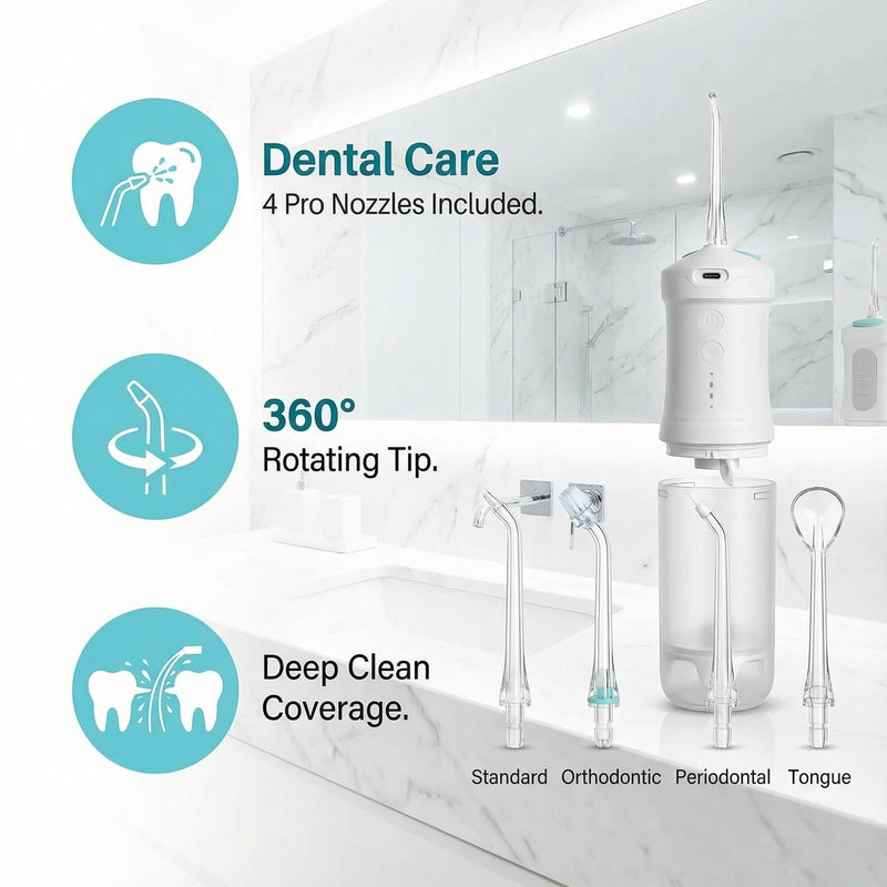Cordless Water Flosser for Teeth, Portable Oral Irrigator with 20-Day Use, 4 Nozzles & Telescopic Tank, 3 Modes IPX7 Waterproof, Mini Travel Dental Flosser for Braces, Sensitive Gums and Home Use