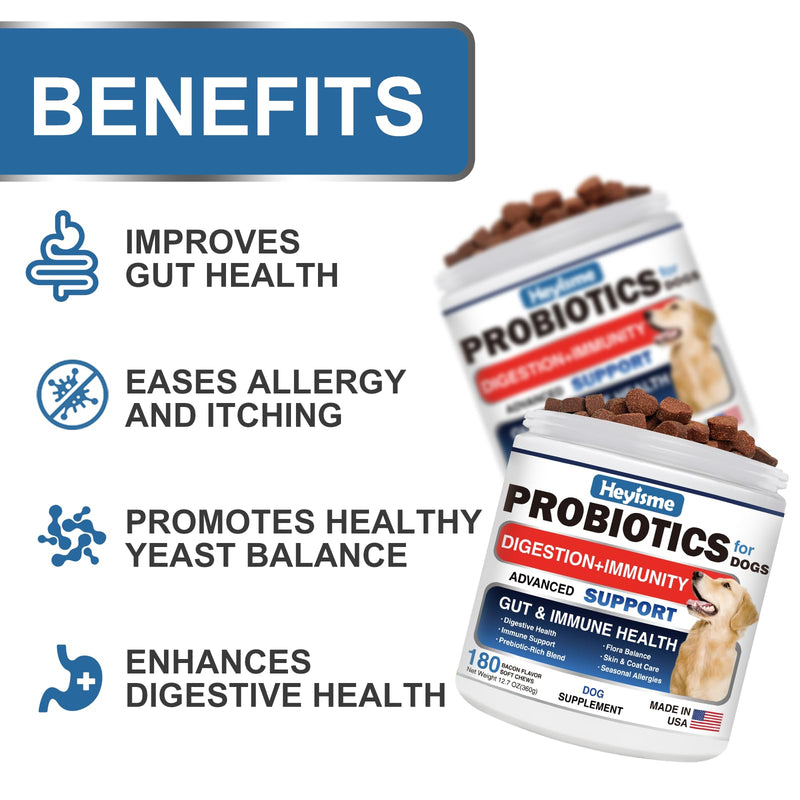 Probiotics for Dogs, Improve Yeast Balance, Itchy Skin Itchy Ears, Gut Health, Allergies, Immunity, Dog Probiotics and Digestive Enzymes with Prebiotics - Reduce Diarrhea (180 Chews, Bacon) 180 Chews