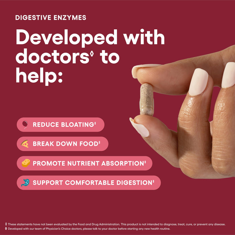 Physician's CHOICE Digestive Enzymes - Multi Enzymes, Organic Prebiotics & Probiotics for Digestive Health & Gut Health - Meal Time Discomfort Relief & Bloating - Dual Action Approach - 60 CT 60 Count (Pack of 1) - BeesActive Australia