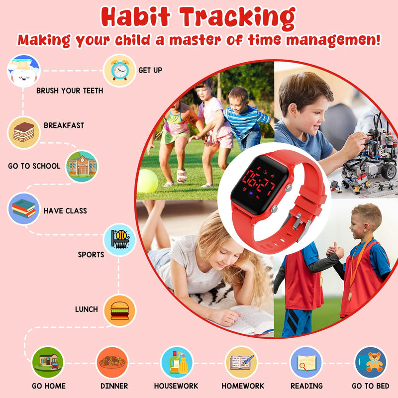Kids Digital Watches for Boys Girls, Sports Watch with Fitness Tracker, Pedometer, Alarm Clocks, Stopwatch, No App Needed Waterproof Kids Watch, Gift for Teens Student Girls Boys Ages 5-14 L6615E-Red - BeesActive Australia