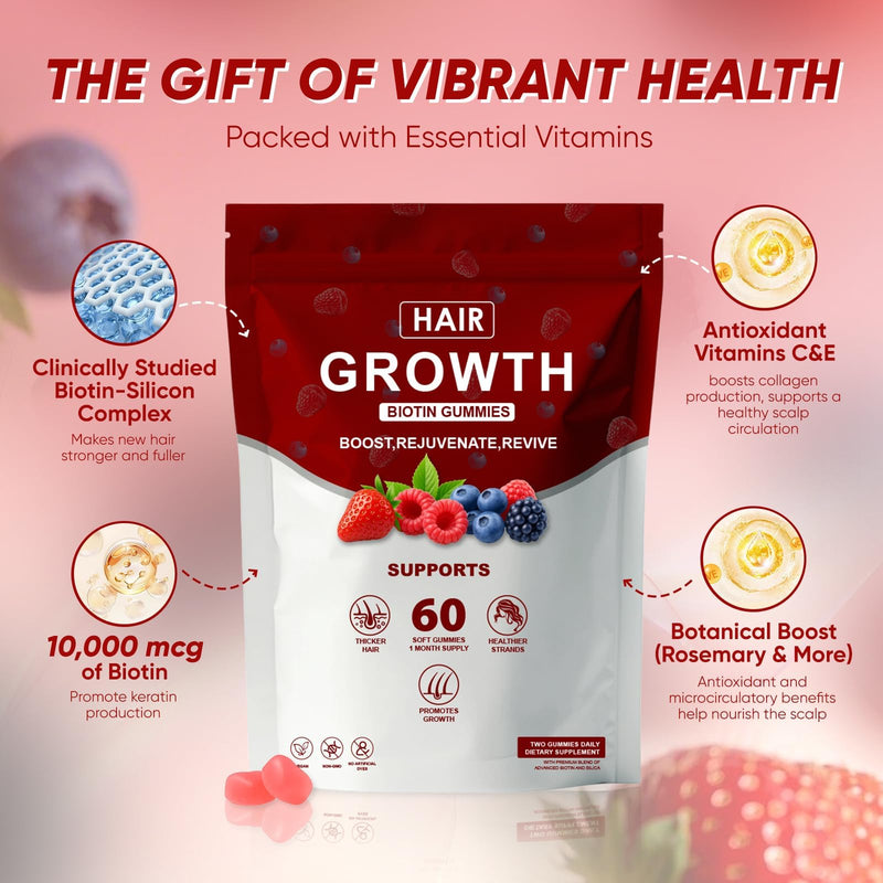 Hair Growth Vitamins Gummies for Black Women, Hair Growth & Strength, Promote Hair Strength & Growth with Biotin Collagen & Botanical Extracts, Delicious Berry Flavor, 60 Count